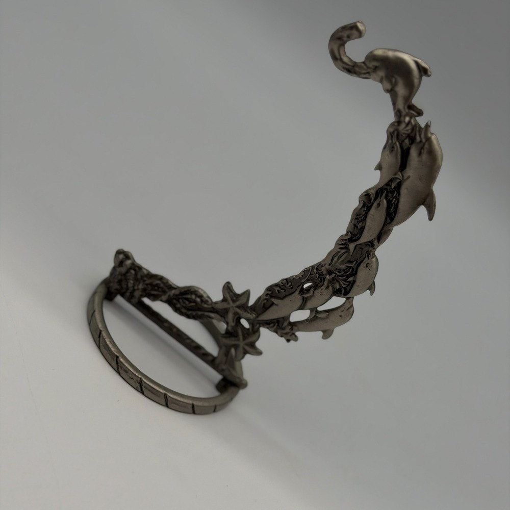 Vintage Pewter Dolphin and Starfish Wave Figurine Coastal Decor 7 Inch with hook